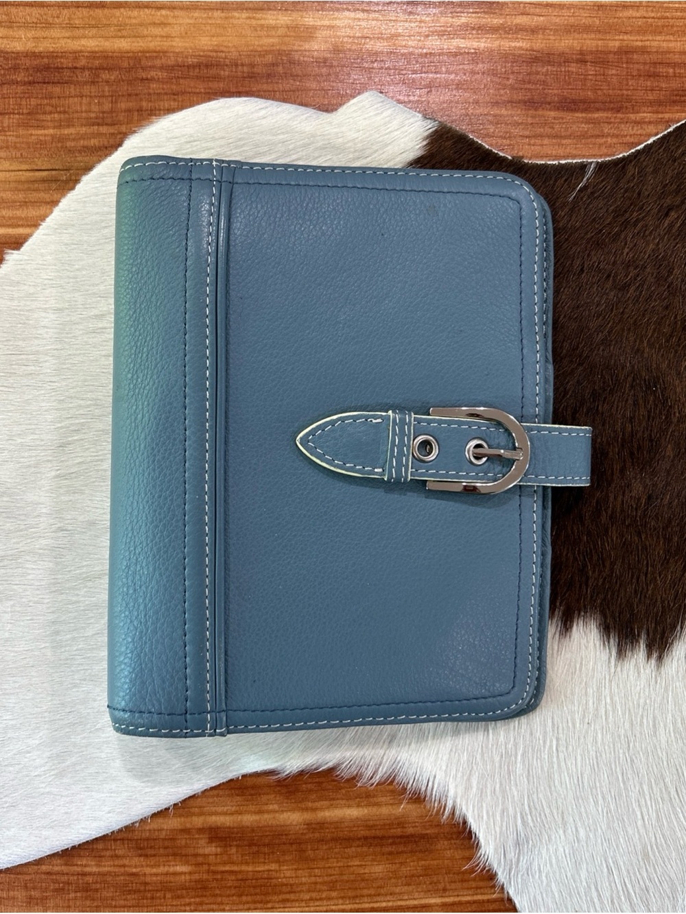 Franklin covey Vintage Full Grain Italian Leather Dusty Blue 6 Ring Planner